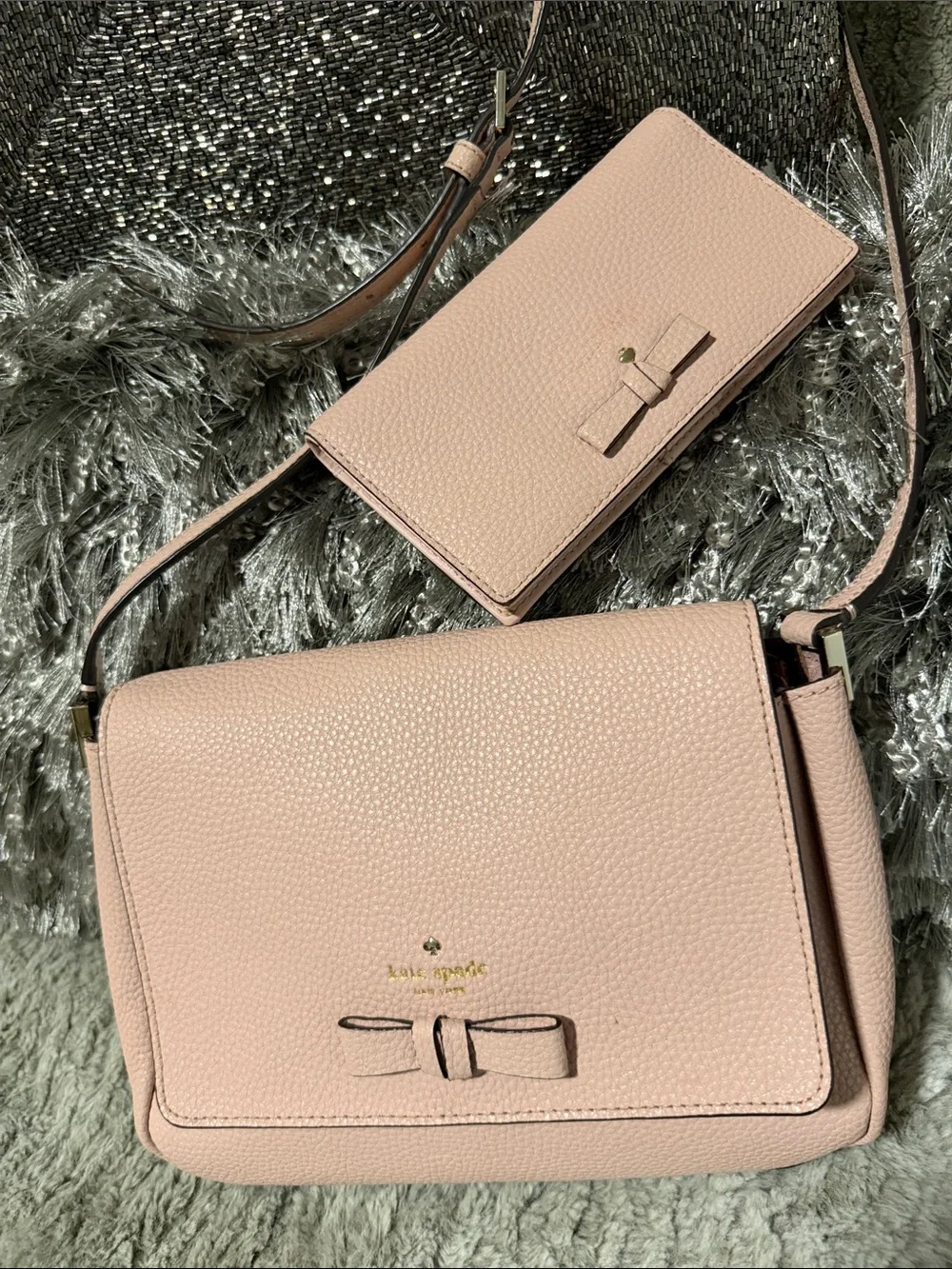 kate spade Blush Pink Pebbled Leather Crossbody with Matching Card Holder